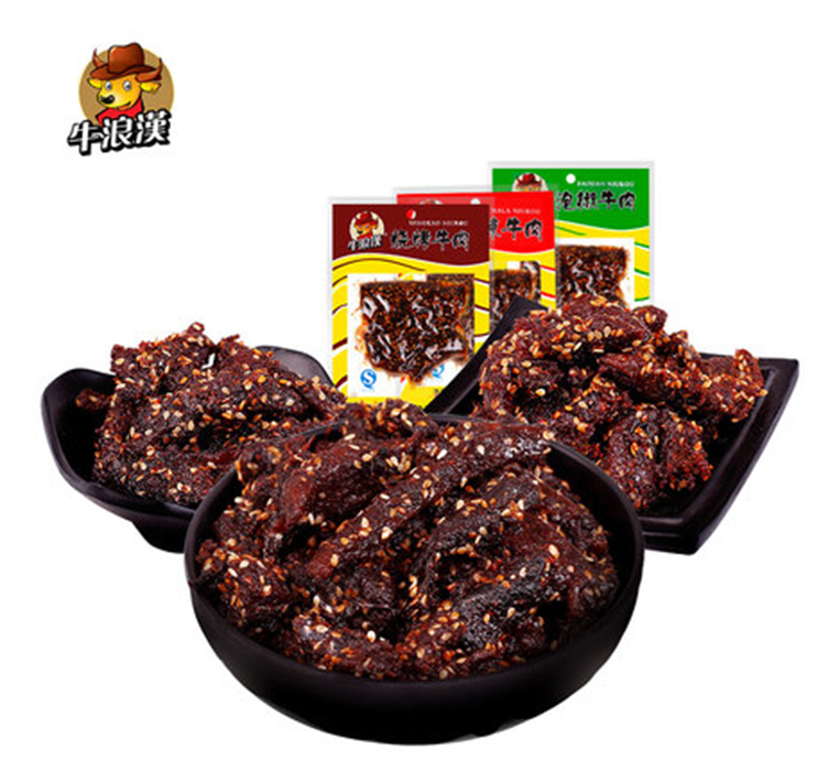 重慶特產(chǎn) 牛浪漢牛肉干 麻辣、燒烤、泡椒 60gx9袋 四川零食小吃